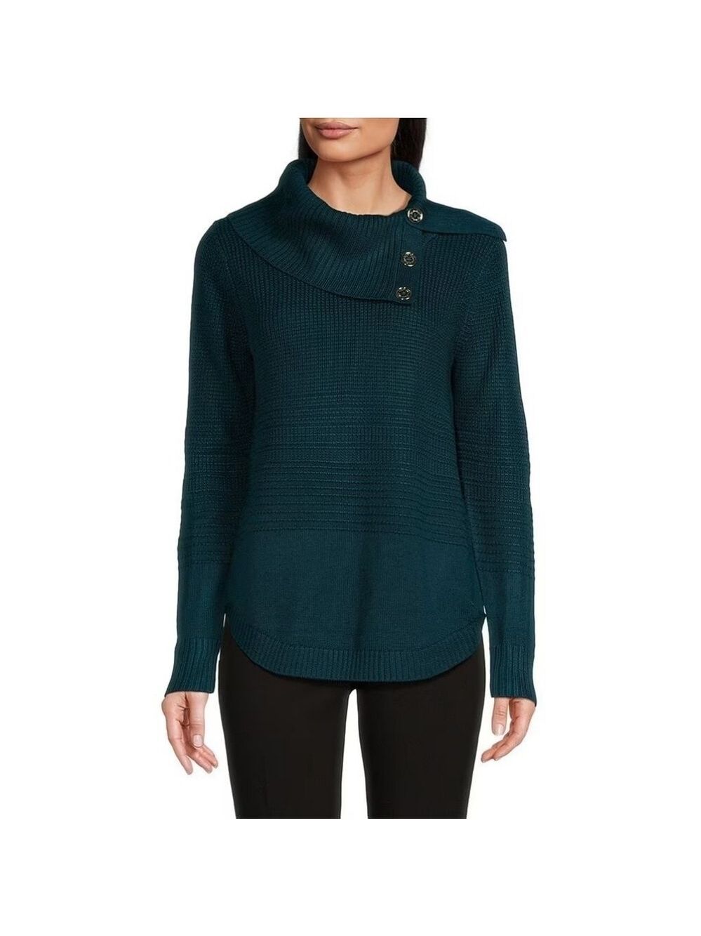 New Calvin Klein Green Foldover Cowl Neck Long Sleeve Tunic Sweater